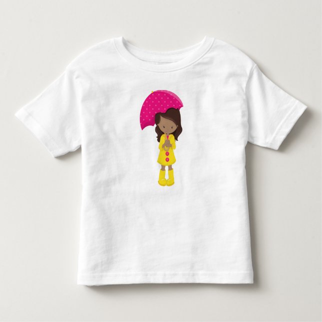 Afroamerikansk flicka, flicka i regnrock, paraply t shirt (Framsida)
