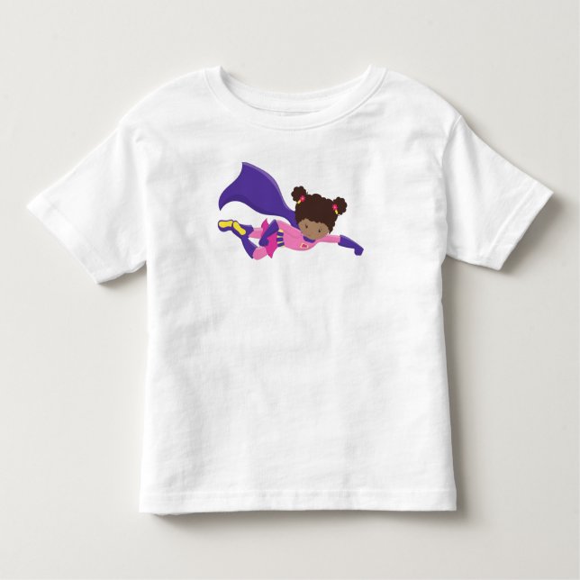 Afroamerikansk flicka, kappa, superhjälteska t shirt (Framsida)