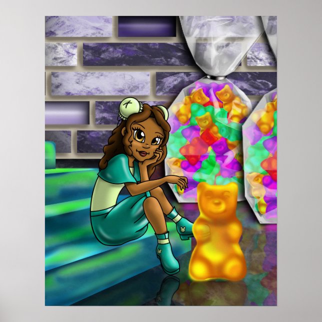Afroamerikansk flicka och gummibjörnar poster (Framsidan)