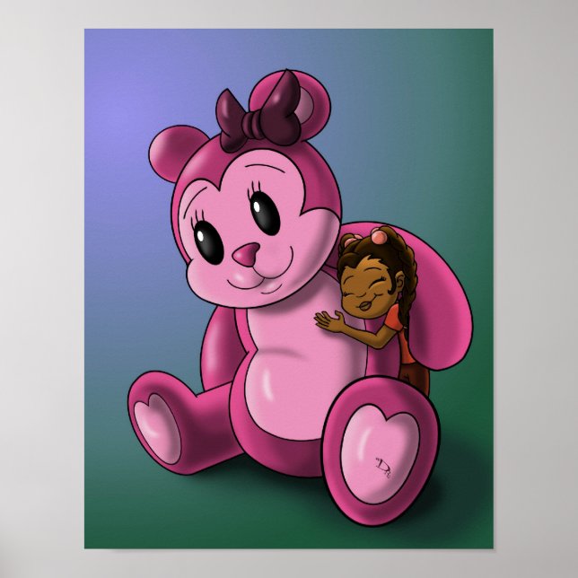 Afroamerikansk flicka och teddybjörn poster (Framsidan)