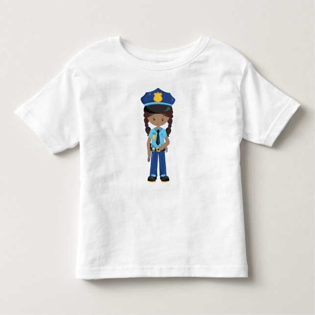 Afroamerikansk flicka, poliskvinna, polisman t shirt (Framsida)