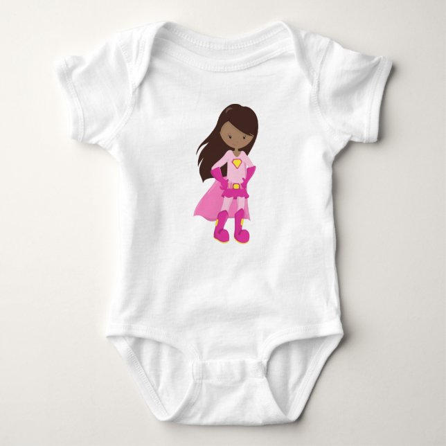 Afroamerikansk flicka, rosa cape, superhjälteflick t shirt (Framsida)