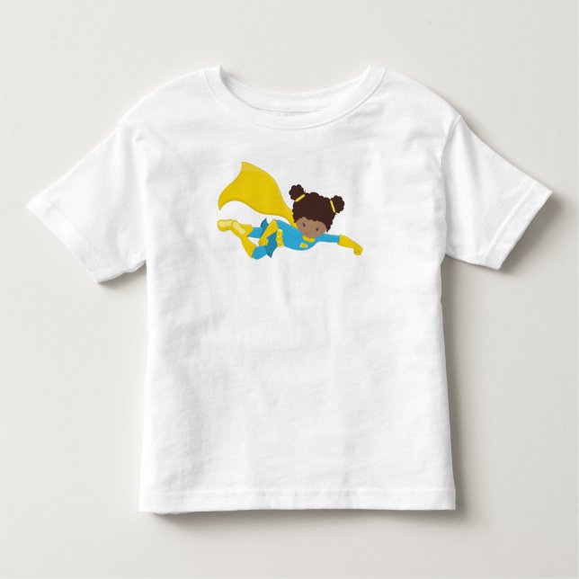 Afroamerikansk flicka, superhjälteflicka, gul cape t shirt (Framsida)