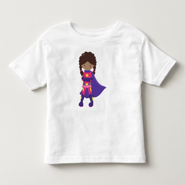 Afroamerikansk flicka, superhjälteflicka, kappa t shirt (Framsida)