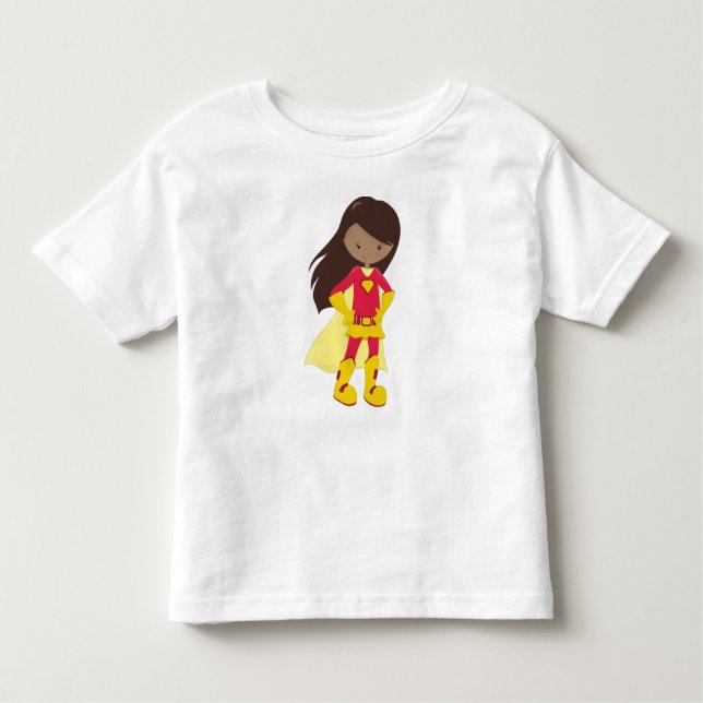 Afroamerikansk flicka, superhjälteflicka, röd kost t shirt (Framsida)