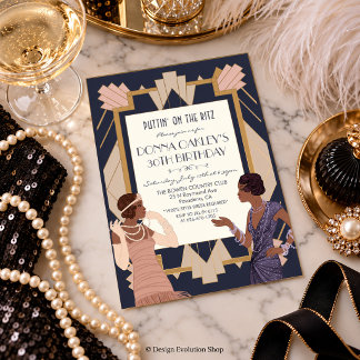 Afroamerikansk Gatsby Art Deco Födelsedag Inbjudningar