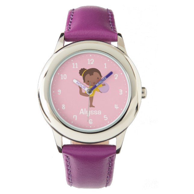 Afroamerikansk gymnastikflicka Gymnastikklocka Armbandsur (Framsida)