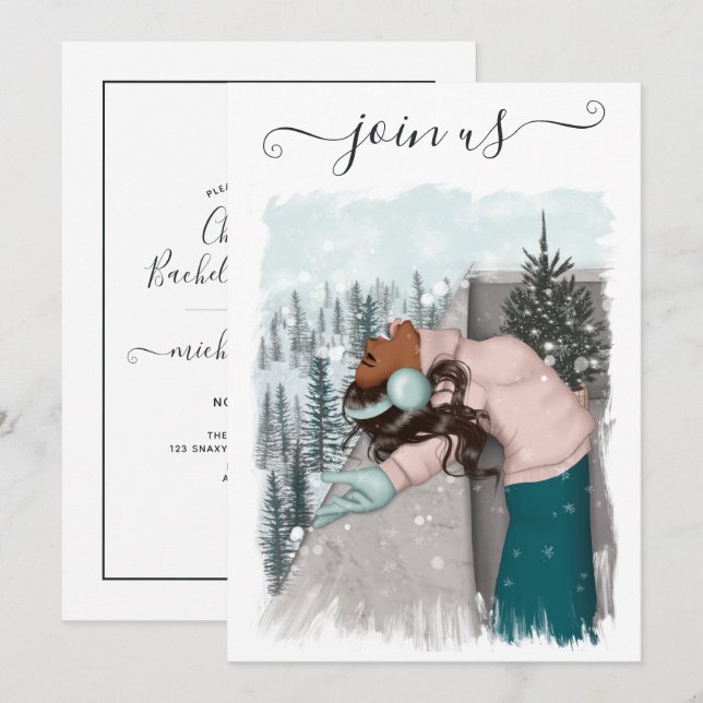Afroamerikansk jul-bachelorette-fest-inbjudan inbjudningar (Fram/baksida)