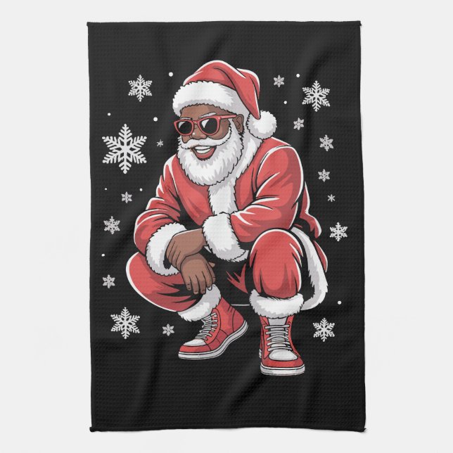 Afroamerikansk jul pyjamas jul afro tomte  kökshandduk (Vertikal)