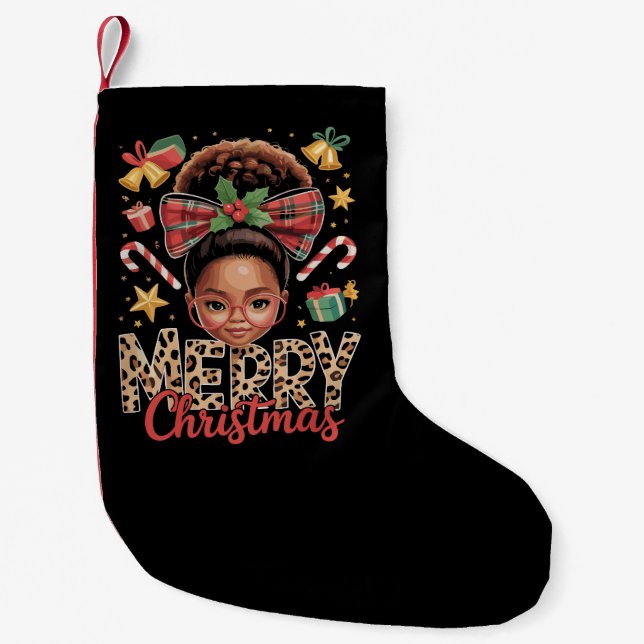 Afroamerikansk julmessy bun svart mamma liten julstrumpa (Framsidan)