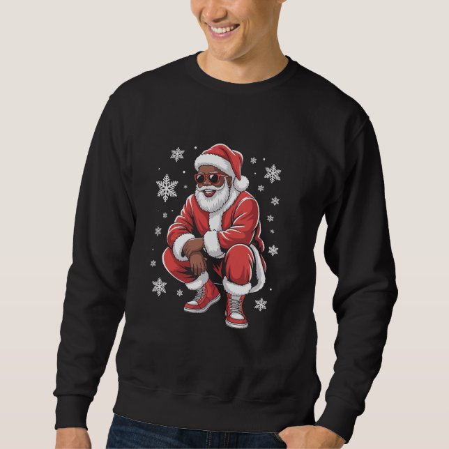 Afroamerikansk julpyjamas Xmas Afro Tomte  Lång Ärmad Tröja (Framsida)