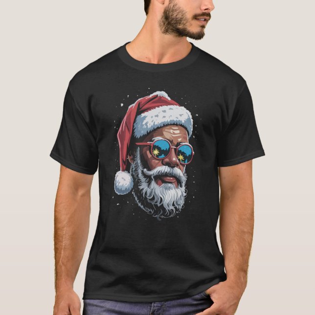 Afroamerikansk julpyjamas Xmas Afro Tomte  T Shirt (Framsida)