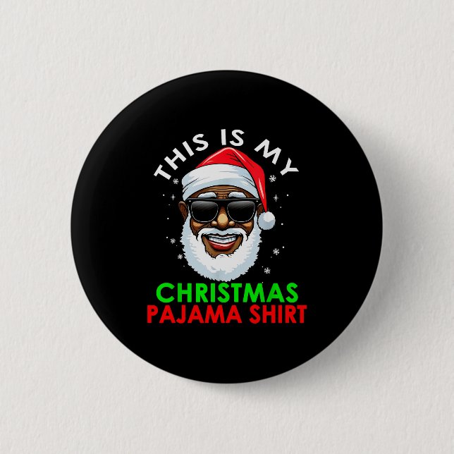 Afroamerikansk jultomte julpyjamas kjorta knapp (Framsida)