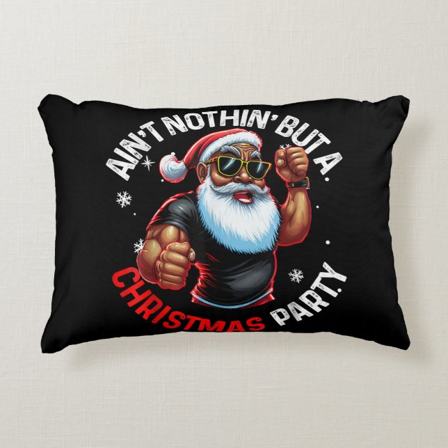Afroamerikansk jultomte julpyjamas prydnadskudde (Framsidan)