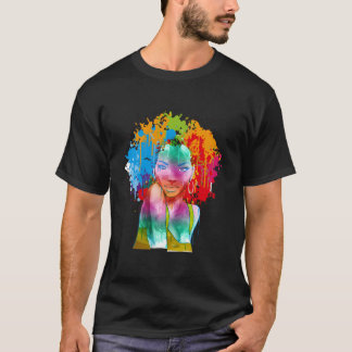 Afroamerikansk kvinna afro-målning t shirt