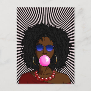 Afroamerikansk kvinna Bubble gum Pop art Vykort