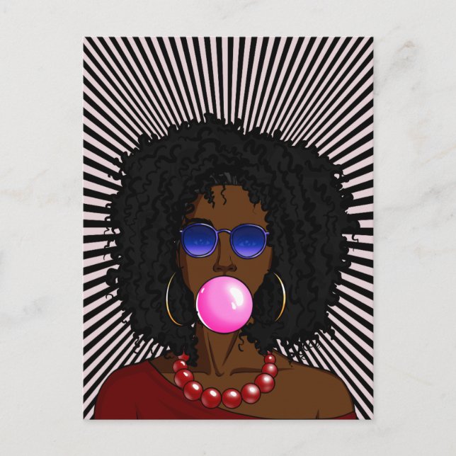 Afroamerikansk kvinna Bubble gum Pop art Vykort (Framsida)