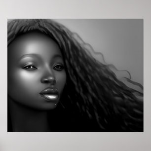 Afroamerikansk kvinna månsken Monokrom Poster