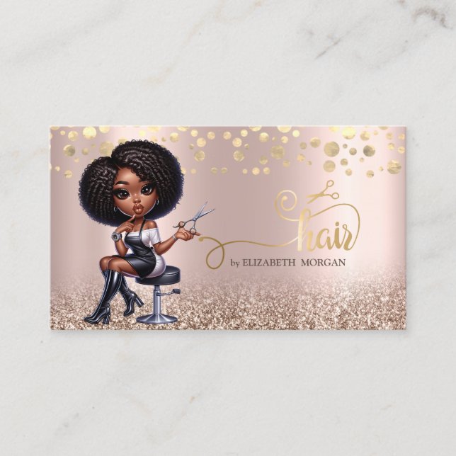 Afroamerikansk kvinna Sax Rosa Guld Glitter Visitkort (Framsida)