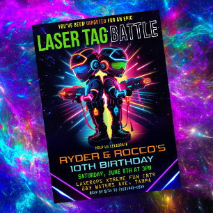 Afroamerikansk Laser Tag Födelsedagsfest Inbjudningar