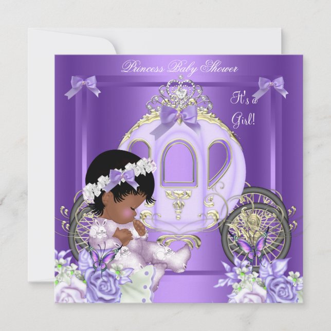 Afroamerikansk lila baby shower flicka 5A Inbjudningar (Framsida)