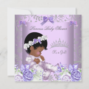 Afroamerikansk lila grå baby shower flicka inbjudningar