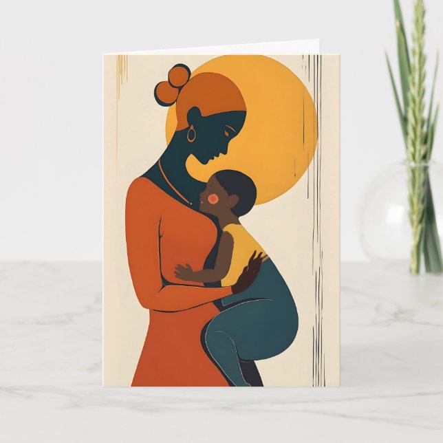 Afroamerikansk mamma och barn mors dag kort (Framsida)