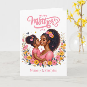 Afroamerikansk mamma och dotter Glad mors dag Kort