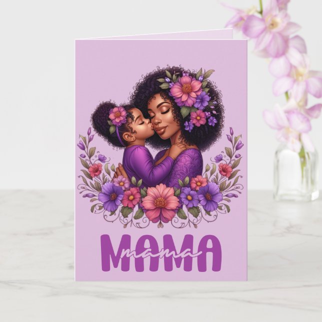 Afroamerikansk mamma och dotter mors dag kort (Orkide)