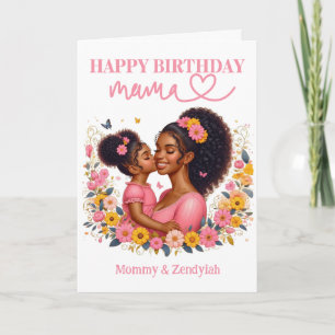 Afroamerikansk mamma och dotter rosa födelsedag kort
