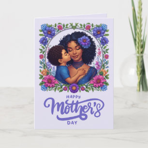Afroamerikansk mamma och son Glad mors dag Kort