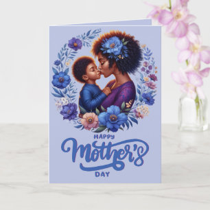 Afroamerikansk mamma och son Glad mors dag Kort