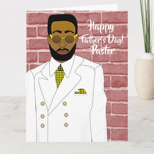 Afroamerikansk manlig pastor i kostym fars dag kort (Framsida)