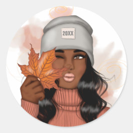 Afroamerikansk Mysig Höst Thanksgiving Runt Klistermärke