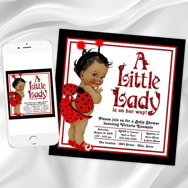 Afroamerikansk nyckelpiggbarnvårda inbjudningar (Cute ladybug baby shower invitation. Instant download and printed invitations available.)