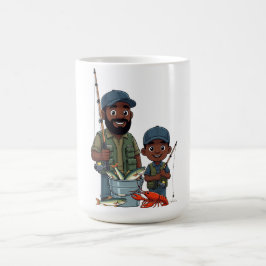 Afroamerikansk Pappa och Son Fiskar Kaffemugg