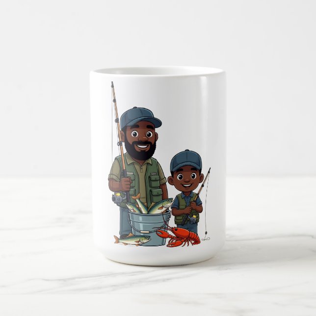 Afroamerikansk Pappa och Son Fiskar Kaffemugg (Center)