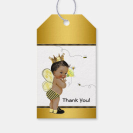 Afroamerikansk pojke Bee Baby Shower Tack Presentetikett