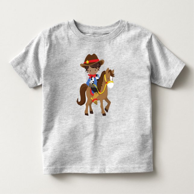 Afroamerikansk pojke, cowboy, sheriff, häst t shirt (Framsida)