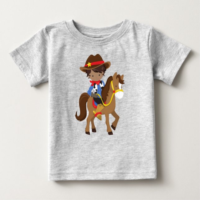 Afroamerikansk pojke, cowboy, sheriff, häst t shirt (Framsida)
