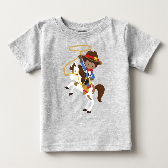 Afroamerikansk pojke, cowboy, sheriff, lasso t shirt (Framsida)