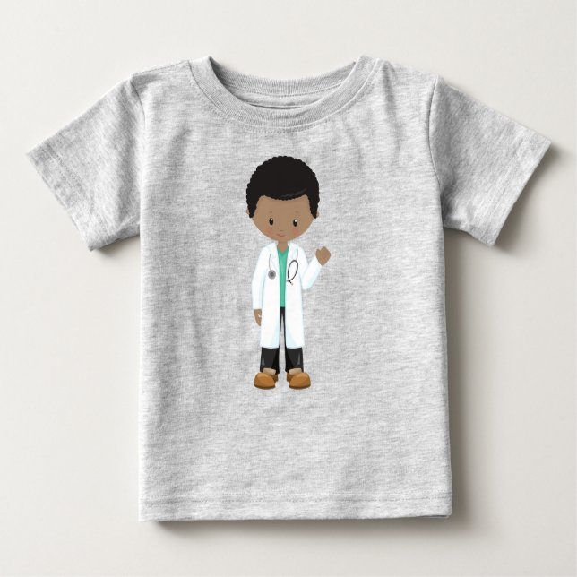 Afroamerikansk pojke, läkare, labbrock, medicin t shirt (Framsida)