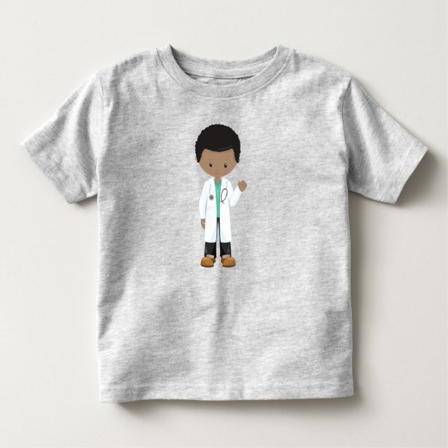 Afroamerikansk pojke, läkare, laboratoriekappa, me t shirt (Framsida)