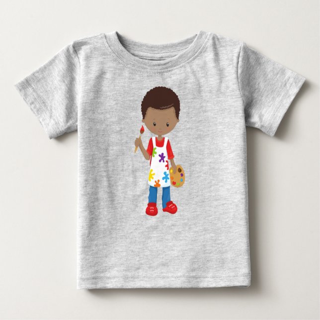 Afroamerikansk pojke, målare, konstnär, pensel t shirt (Framsida)