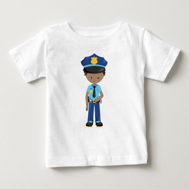Afroamerikansk pojke, polis, polisman t shirt (Framsida)