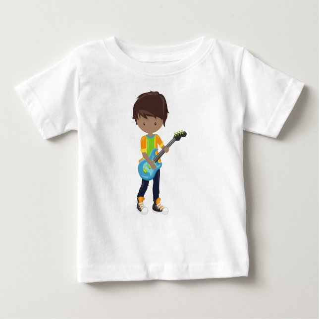 Afroamerikansk Pojke, Rockpojke, Gitarrspelare T Shirt (Framsida)