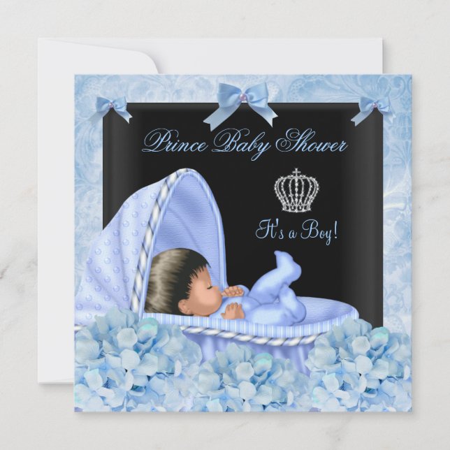 Afroamerikansk prins baby shower pojke blommig inbjudningar (Framsida)