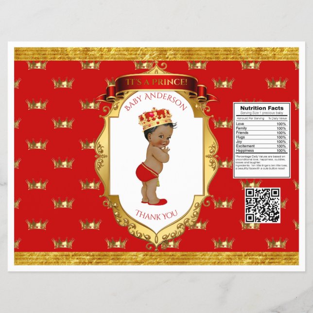 Afroamerikansk prins röd guld chipspåse omslag reklamblad (Framsidan)