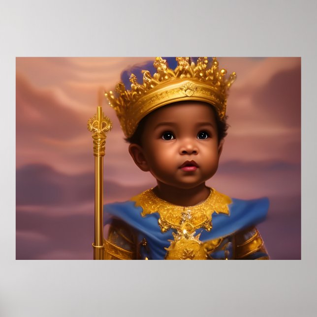Afroamerikansk prins söt baby pojke guld blå poster (Framsidan)