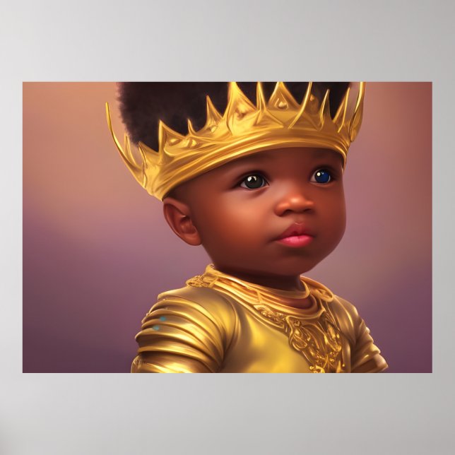 Afroamerikansk prins söt babypojke guldkrona poster (Framsidan)